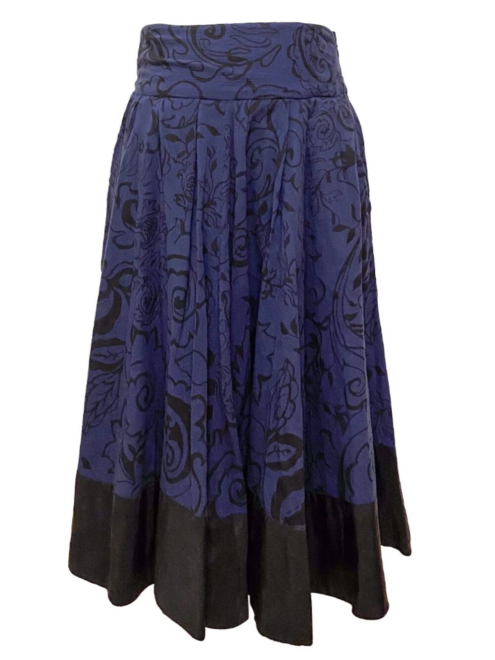 Vintage Anthropologie ODILLE Full Midi Skirt Blue Floral Swirl Pockets Sz 2 Y2K